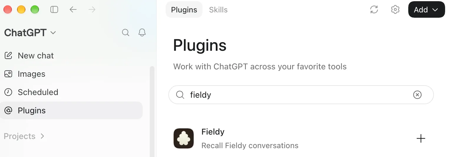 Fieldy listed in the ChatGPT Plugins directory