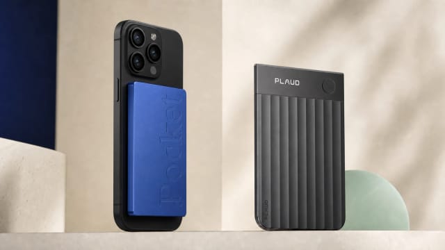 Pocket AI attached to a phone beside Plaud Note Pro