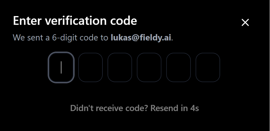 Fieldy Desktop email verification screen
