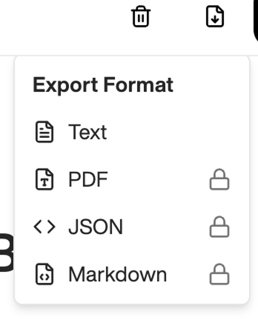 Fieldy Desktop export format menu